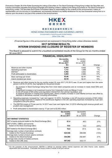 Miniature Hong Kong Exchanges & Clearing Rapport financier 2017-h1