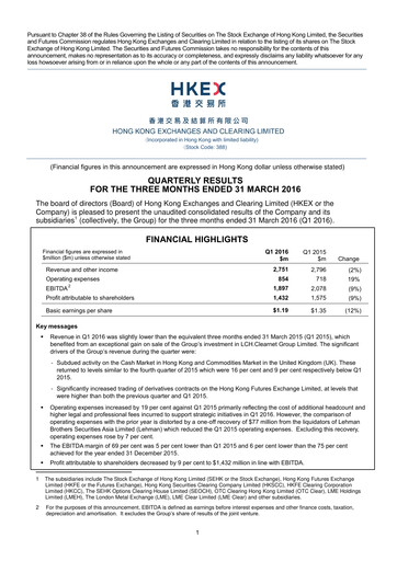 Thumbnail Hong Kong Exchanges & Clearing Financial Statement 2016-q1