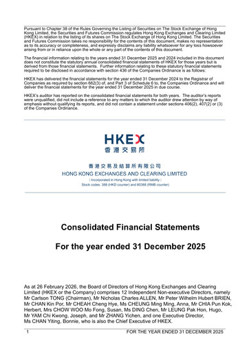 Miniature Hong Kong Exchanges & Clearing Bilan financier 2025