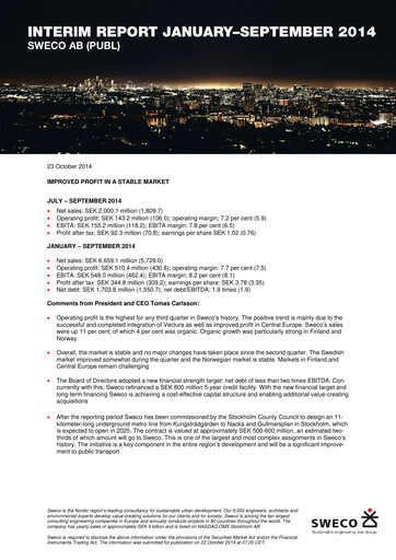 Thumbnail Sweco Quarterly Report 2014-q3