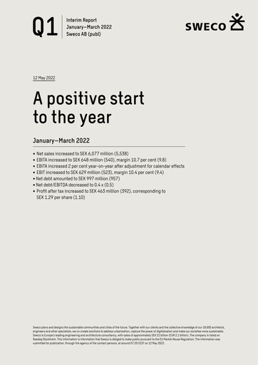 Thumbnail Sweco Quarterly Report 2022-q1