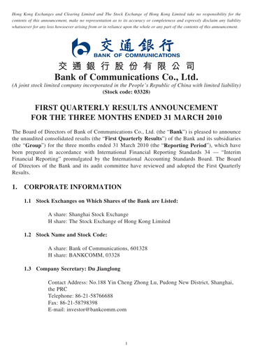 Thumbnail Bank of Communications Quarterly Report 2010-q1