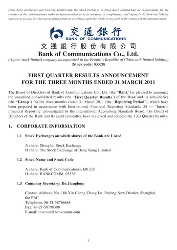 Thumbnail Bank of Communications Quarterly Report 2011-q1