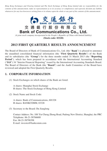 Thumbnail Bank of Communications Quarterly Report 2013-q1