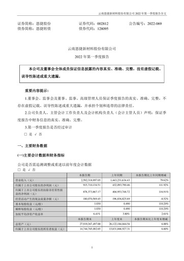 Thumbnail Yunnan Energy New Material Quarterly Report 2022-q1