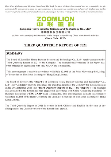 Thumbnail Zoomlion Quarterly Report 2021-q3