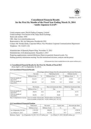 Thumbnail Daiichi Sankyō Financial Statement 2013-h1