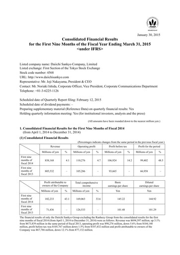 Thumbnail Daiichi Sankyō Financial Statement 2014-9m