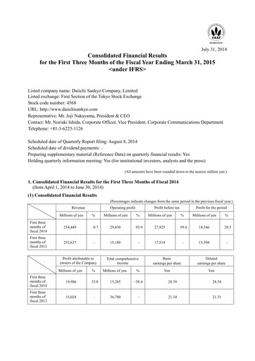Thumbnail Daiichi Sankyō Financial Statement 2014-q1