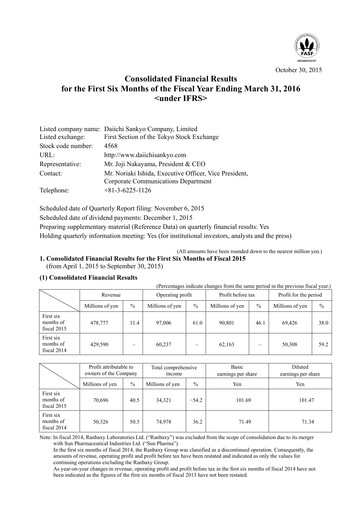 Thumbnail Daiichi Sankyō Financial Statement 2015-h1