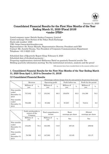 Thumbnail Daiichi Sankyō Financial Statement 2019-9m