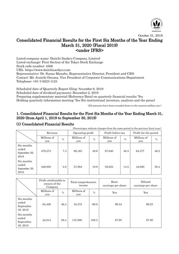 Thumbnail Daiichi Sankyō Financial Statement 2019-h1