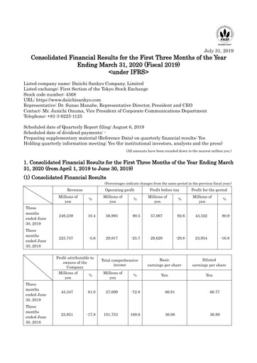 Thumbnail Daiichi Sankyō Financial Statement 2019-q1