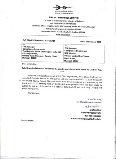 Thumbnail Bharat Dynamics
 Quarterly Report 2018-q3