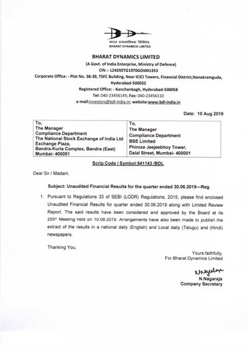 Thumbnail Bharat Dynamics
 Quarterly Report 2019-q1