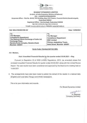 Thumbnail Bharat Dynamics
 Quarterly Report 2021-q1