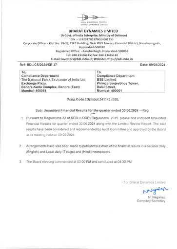 Thumbnail Bharat Dynamics
 Quarterly Report 2024-q1