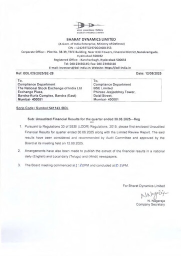 Thumbnail Bharat Dynamics
 Quarterly Report 2025-q1