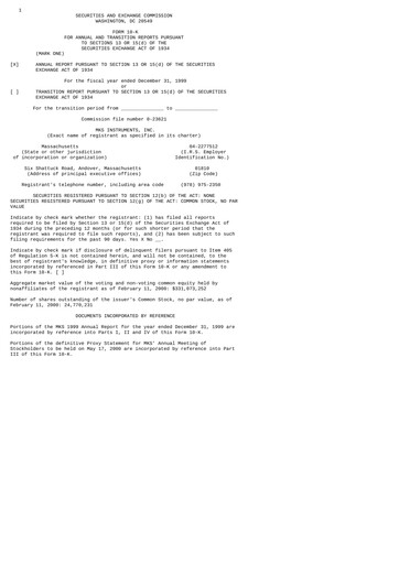Thumbnail MKS Instruments Annual Report 1999