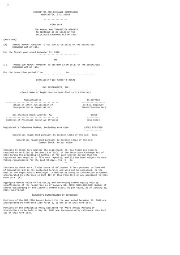 Thumbnail MKS Instruments Annual Report 2000