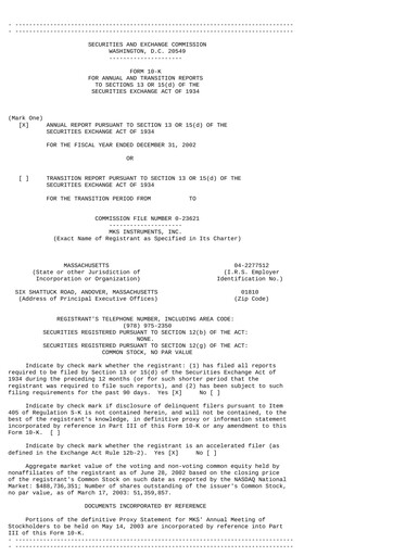 Thumbnail MKS Instruments Annual Report 2002