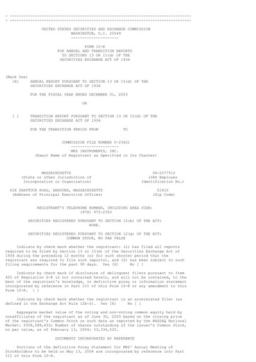 Thumbnail MKS Instruments Annual Report 2003
