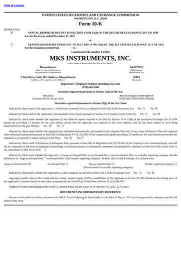 Thumbnail MKS Instruments Annual Report 2012