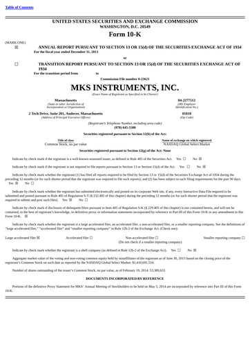 Thumbnail MKS Instruments Annual Report 2013