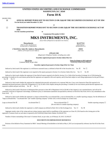 Thumbnail MKS Instruments Annual Report 2014