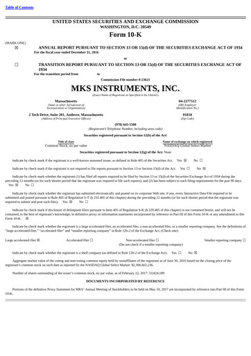 Thumbnail MKS Instruments Annual Report 2016