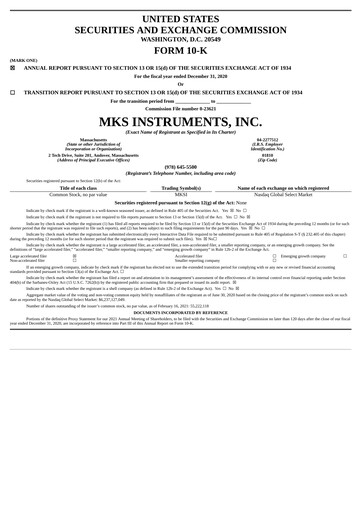 Thumbnail MKS Instruments Annual Report 2020