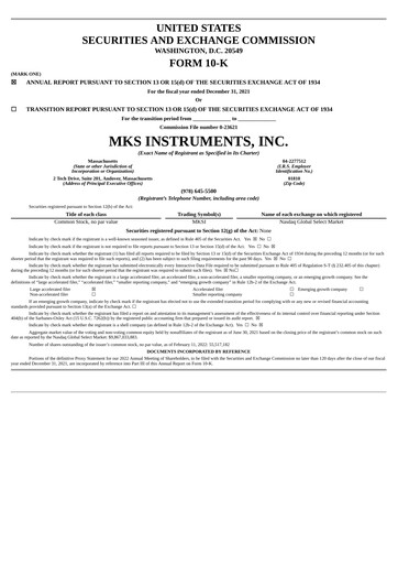 Thumbnail MKS Instruments Annual Report 2021