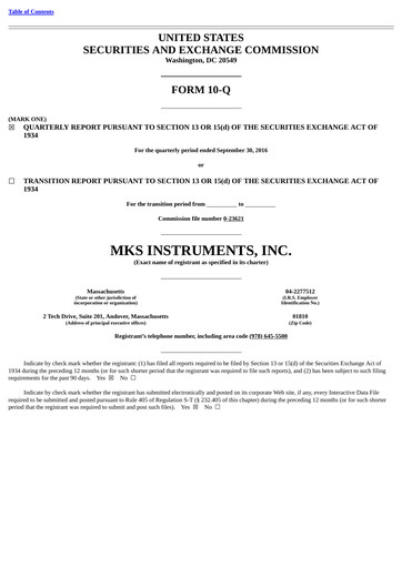 Thumbnail MKS Instruments Quarterly Report 2016-q3