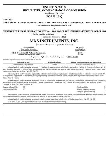Thumbnail MKS Instruments Quarterly Report 2021-q1