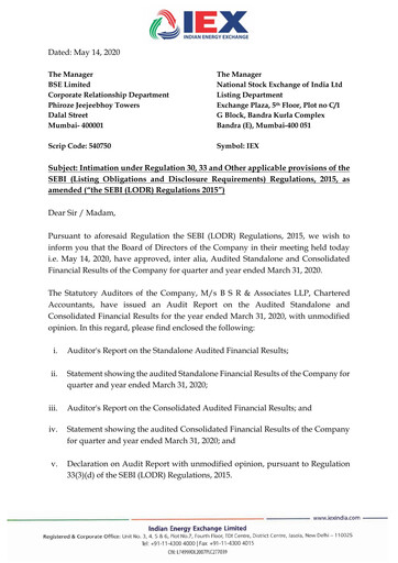 Miniature Indian Energy Exchange
 Bilan financier 2019-2020