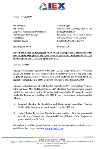 Miniature Indian Energy Exchange
 Rapport trimestriel 2020-q1