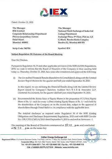 Miniature Indian Energy Exchange
 Rapport trimestriel 2021-q2