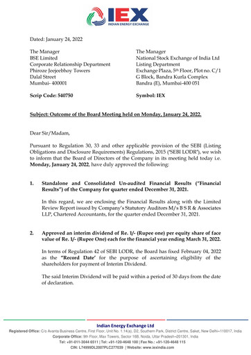 Miniature Indian Energy Exchange
 Rapport trimestriel 2021-q3