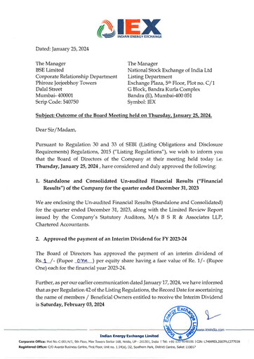Miniature Indian Energy Exchange
 Rapport trimestriel 2023-q3