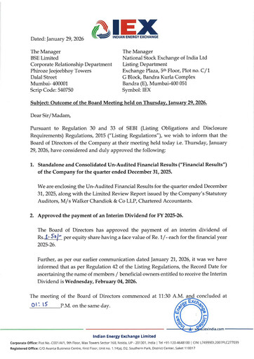 Miniature Indian Energy Exchange
 Rapport trimestriel 2025-q3