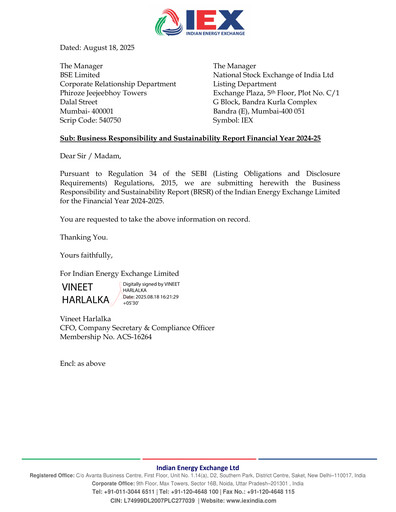 Miniature Indian Energy Exchange
 Rapport de durabilité 2024-2025