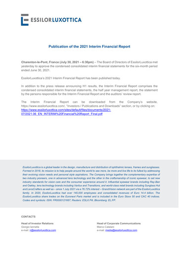Thumbnail EssilorLuxottica Half-year Report 2021-h1
