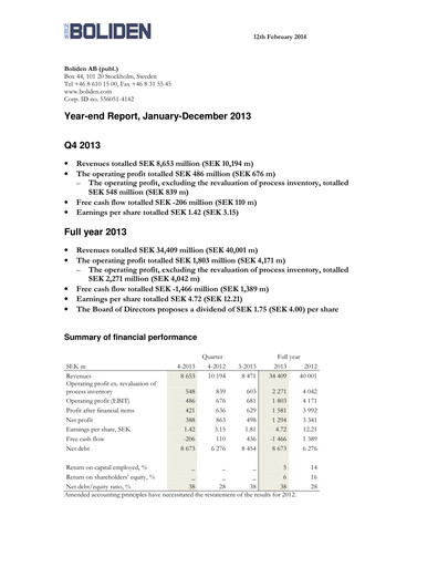 Thumbnail Boliden Quarterly Report 2013-q4