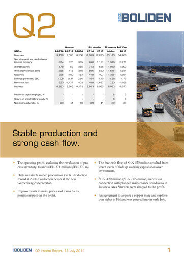 Thumbnail Boliden Quarterly Report 2014-q2