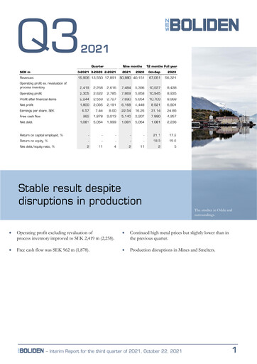 Thumbnail Boliden Quarterly Report 2021-q3