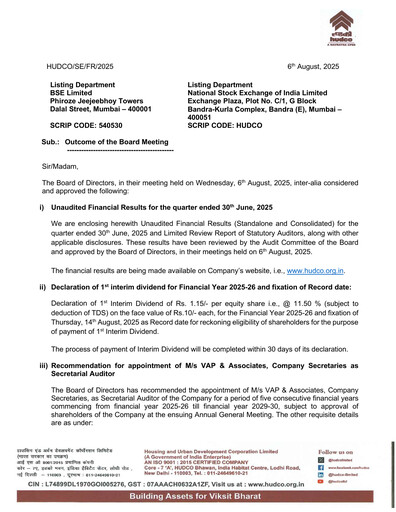 Thumbnail Hudco Quarterly Report 2025-q1