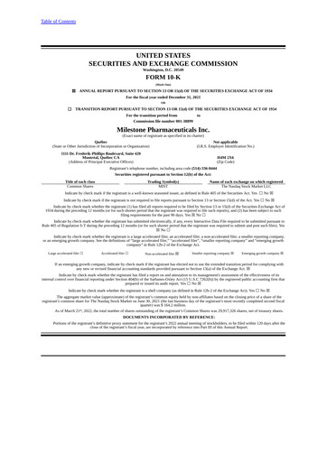 Vorschaubild Milestone Pharmaceuticals
 Jahresbericht 2021