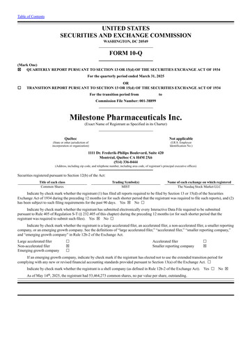 Vorschaubild Milestone Pharmaceuticals
 Quartalsbericht 2025-q1