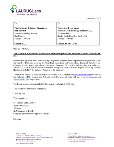 Miniature Laurus Labs
 Rapport trimestriel 2025-q3