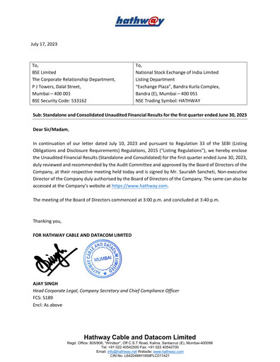 Thumbnail Hathway Quarterly Report 2023-q1